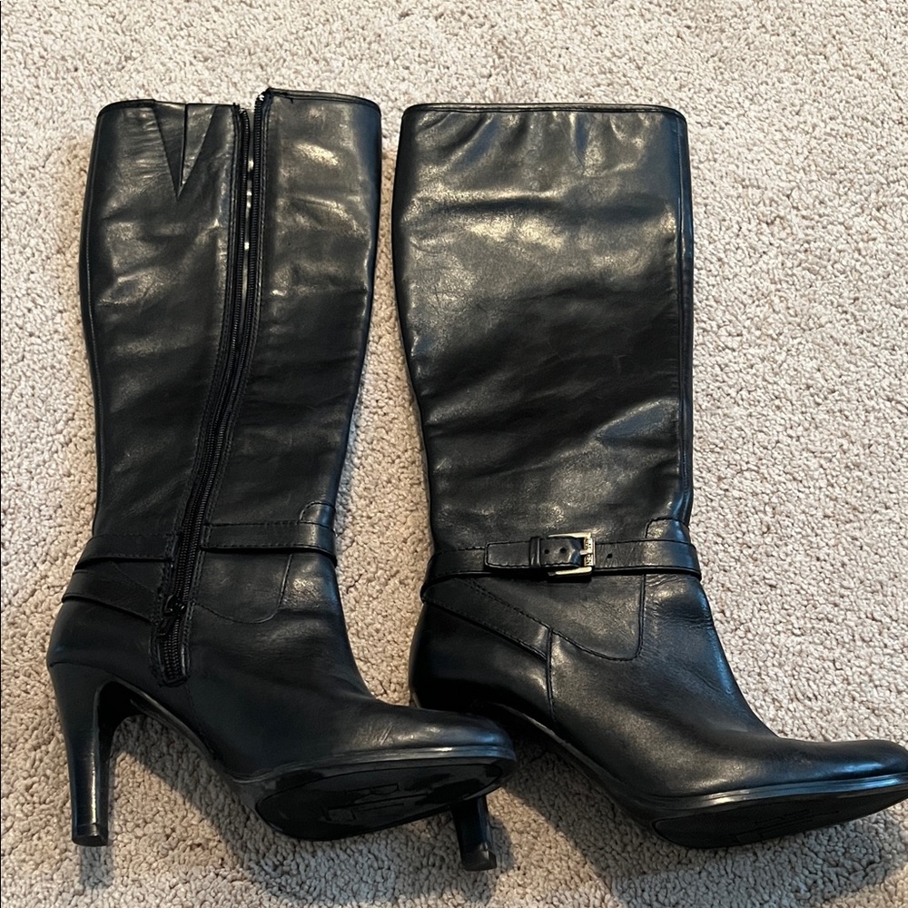 Black Leather Knee-High Boots